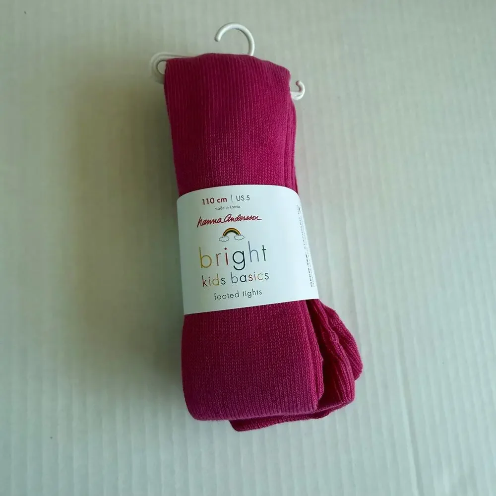 Hanna Andersson Bright Basics Power Pink Ribbed Footed Tights Size 110 (US 5)